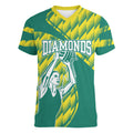 Australian Diamonds Netball Women V-Neck T-Shirt Bold Geometric Zigzag Pattern With Athletic Player Graphics