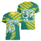 Australian Diamonds Netball Women V-Neck T-Shirt Bold Geometric Zigzag Pattern With Athletic Player Graphics