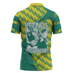 Australian Diamonds Netball Zipper Polo Shirt Bold Geometric Zigzag Pattern With Athletic Player Graphics