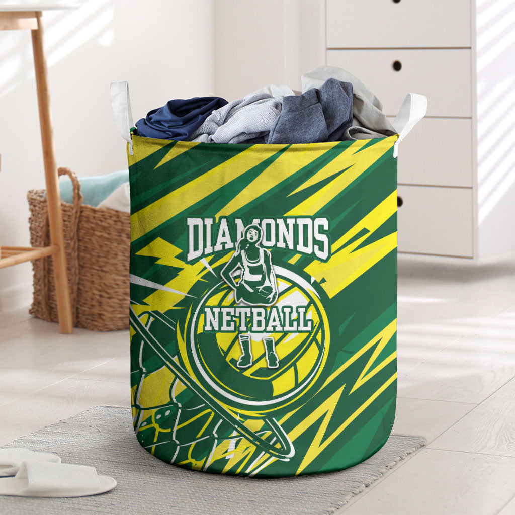 Australian Diamonds Netball Laundry Basket Sharp Abstract Slash Pattern With Netball Graphic Art