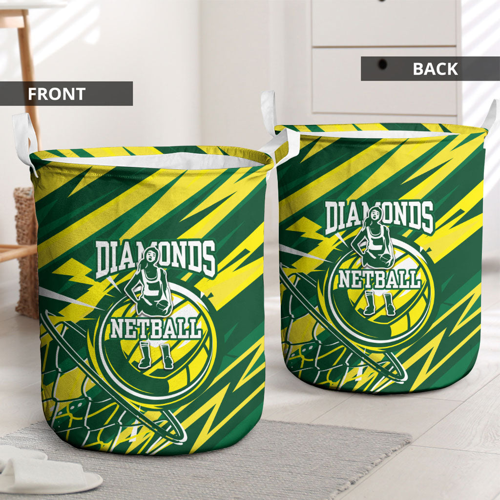 Australian Diamonds Netball Laundry Basket Sharp Abstract Slash Pattern With Netball Graphic Art