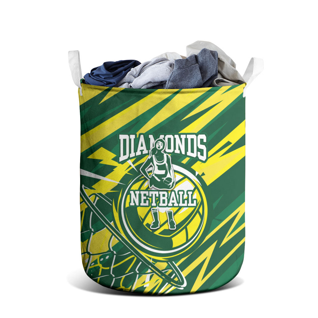 Australian Diamonds Netball Laundry Basket Sharp Abstract Slash Pattern With Netball Graphic Art