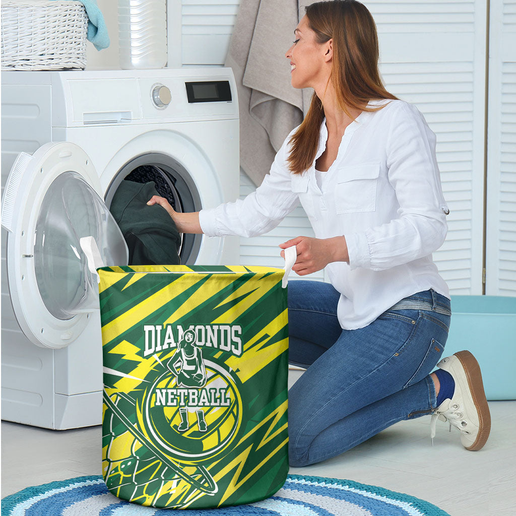 Australian Diamonds Netball Laundry Basket Sharp Abstract Slash Pattern With Netball Graphic Art