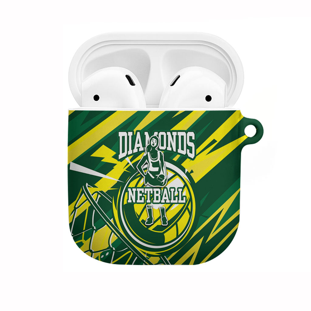 Australian Diamonds Netball AirPods Case Sharp Abstract Slash Pattern With Netball Graphic Art
