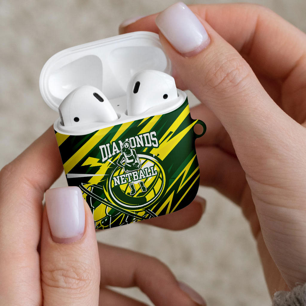Australian Diamonds Netball AirPods Case Sharp Abstract Slash Pattern With Netball Graphic Art