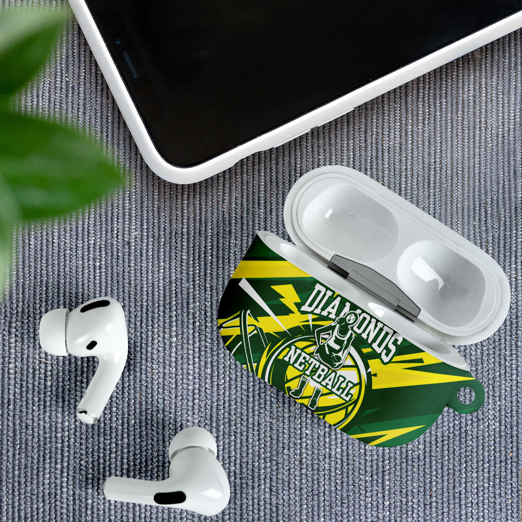 Australian Diamonds Netball AirPods Case Sharp Abstract Slash Pattern With Netball Graphic Art