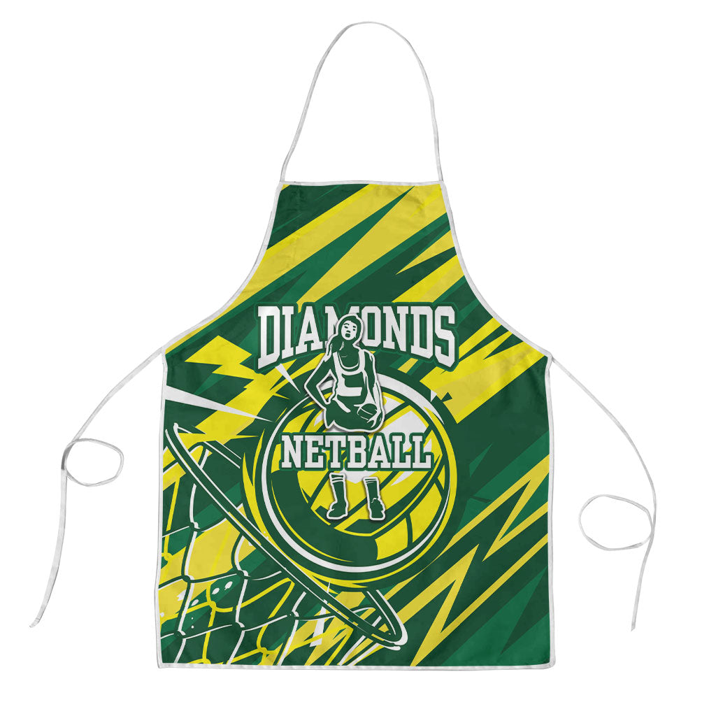 Australian Diamonds Netball Apron Sharp Abstract Slash Pattern With Netball Graphic Art