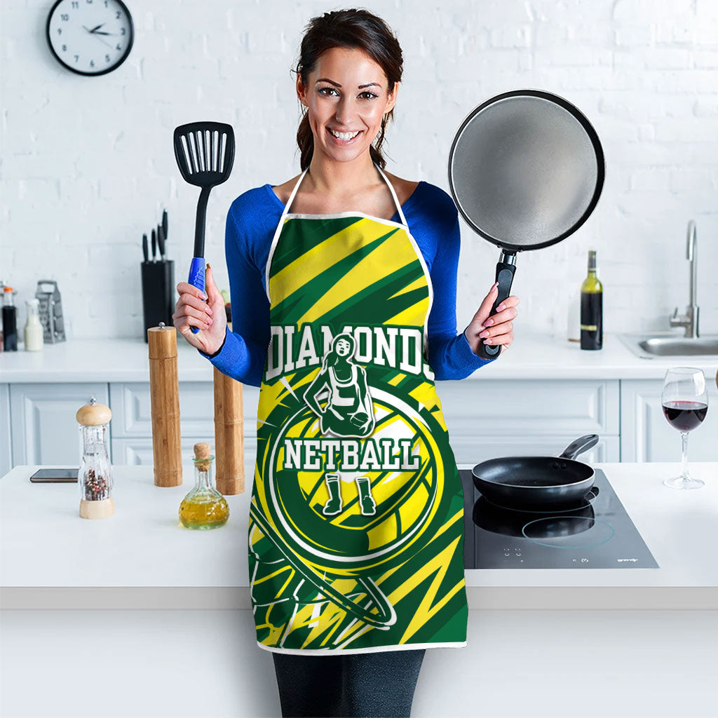 Australian Diamonds Netball Apron Sharp Abstract Slash Pattern With Netball Graphic Art