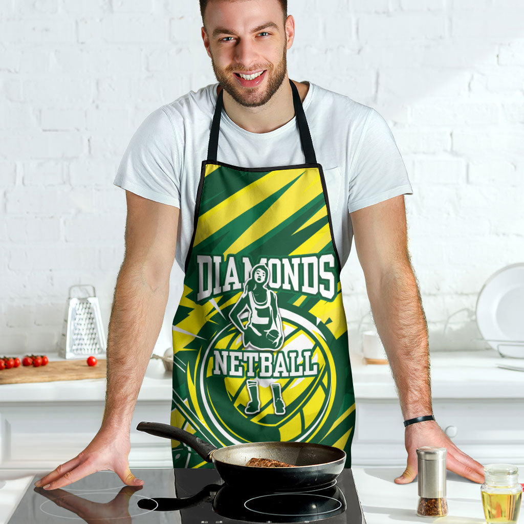 Australian Diamonds Netball Apron Sharp Abstract Slash Pattern With Netball Graphic Art