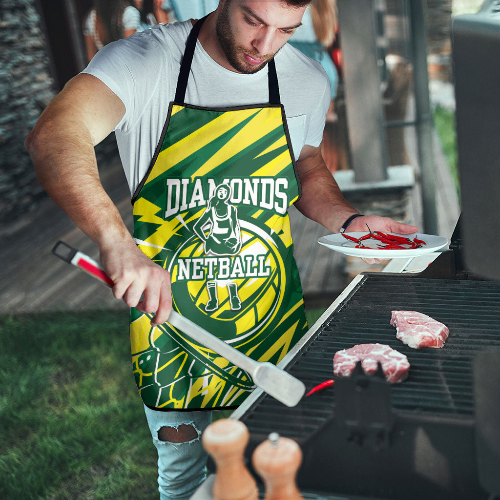 Australian Diamonds Netball Apron Sharp Abstract Slash Pattern With Netball Graphic Art
