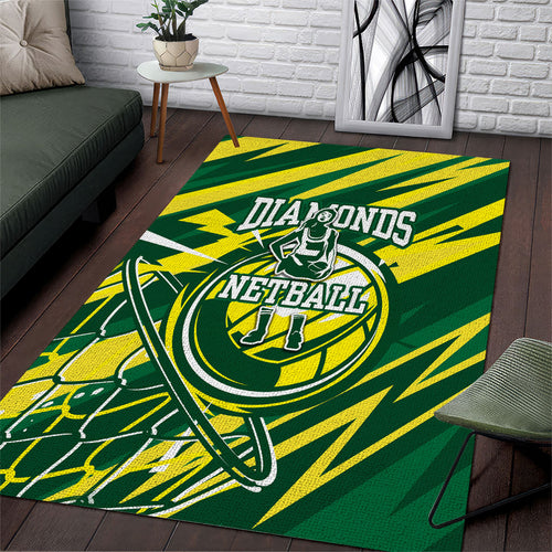 Australian Diamonds Netball Area Rug Sharp Abstract Slash Pattern With Netball Graphic Art