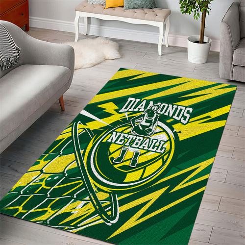 Australian Diamonds Netball Area Rug Sharp Abstract Slash Pattern With Netball Graphic Art