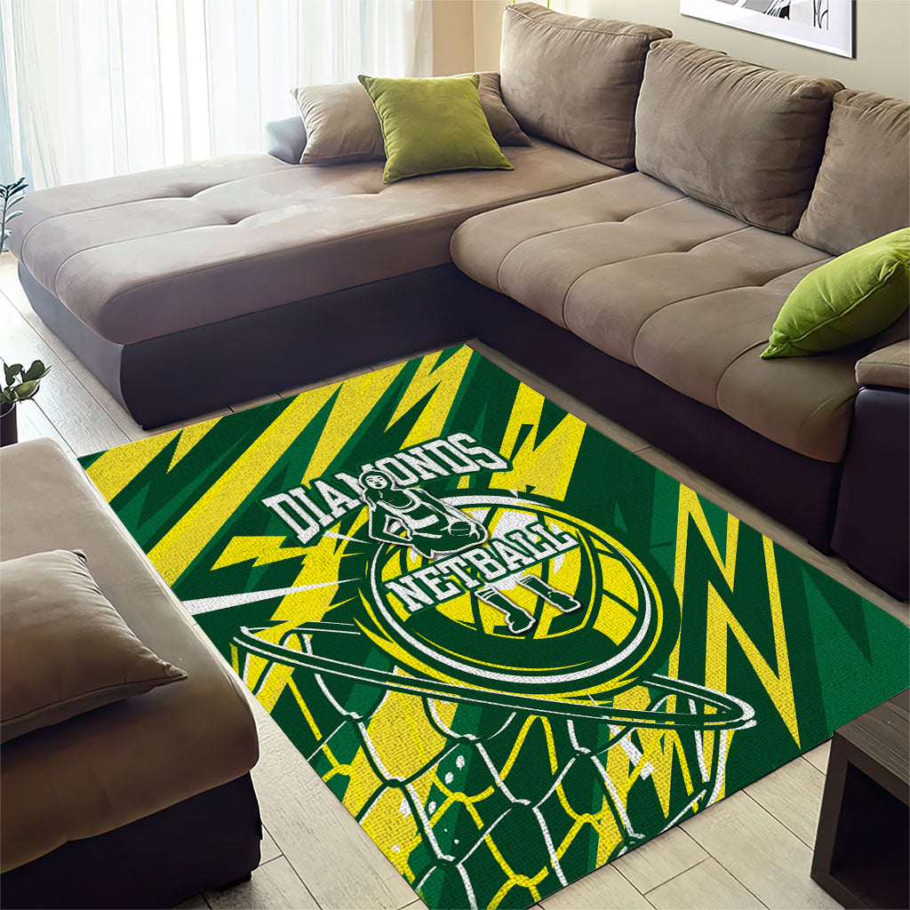Australian Diamonds Netball Area Rug Sharp Abstract Slash Pattern With Netball Graphic Art