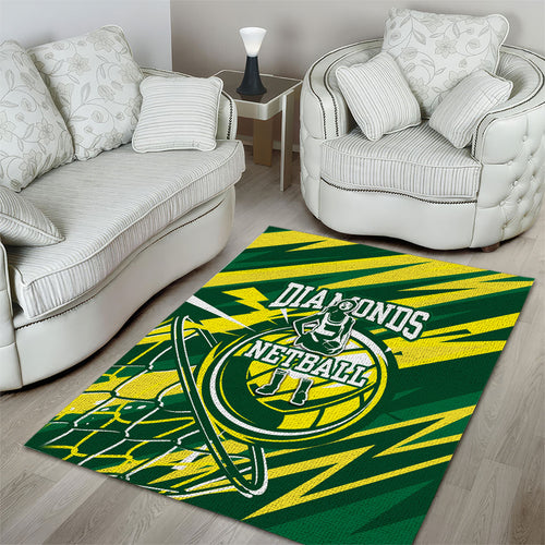 Australian Diamonds Netball Area Rug Sharp Abstract Slash Pattern With Netball Graphic Art