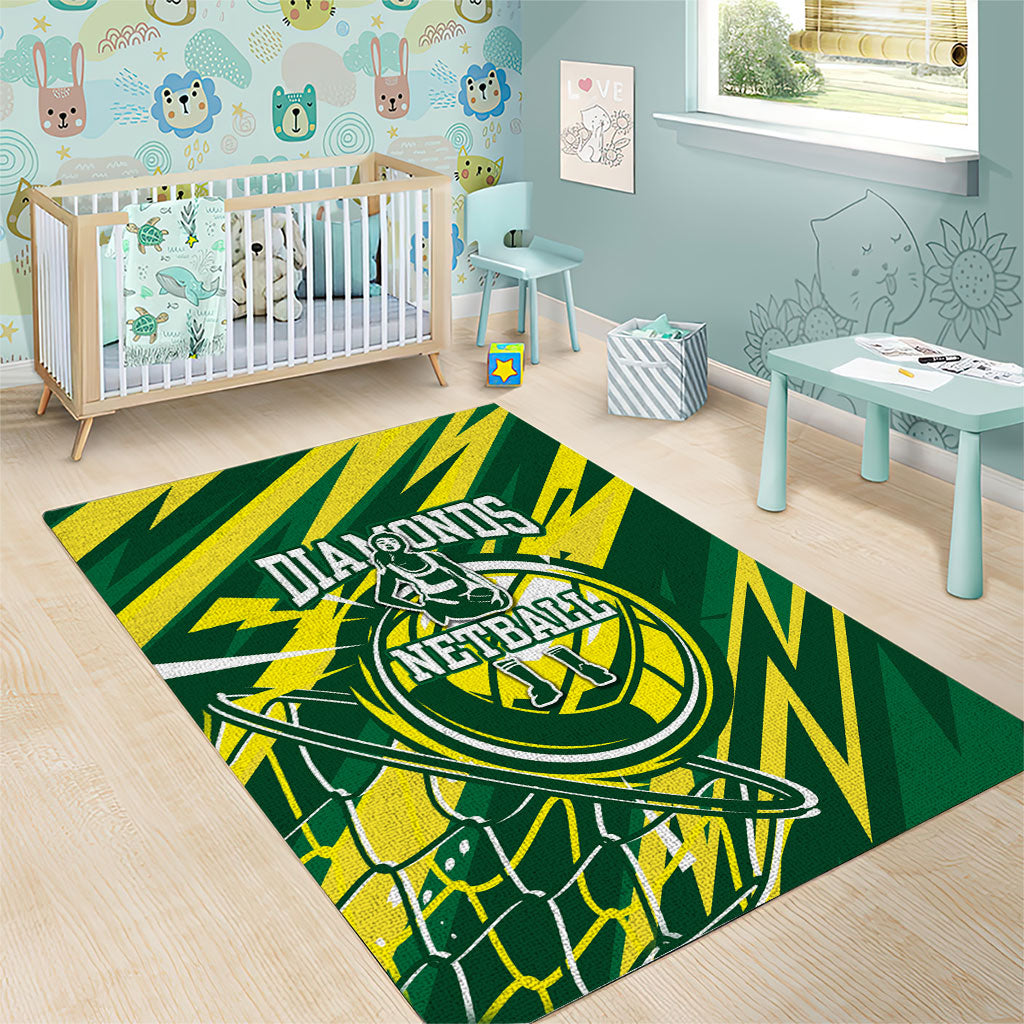 Australian Diamonds Netball Area Rug Sharp Abstract Slash Pattern With Netball Graphic Art