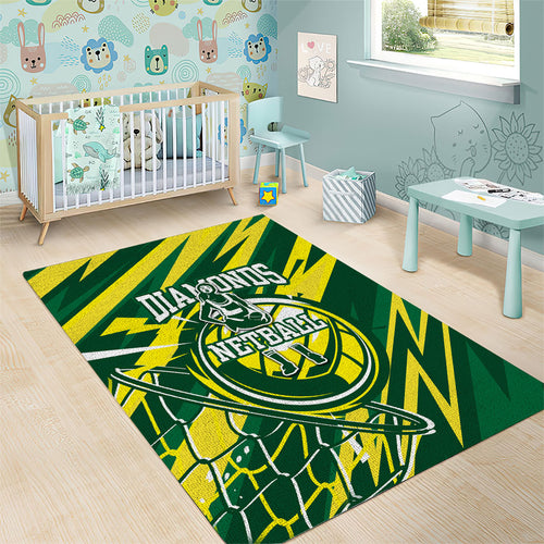 Australian Diamonds Netball Area Rug Sharp Abstract Slash Pattern With Netball Graphic Art