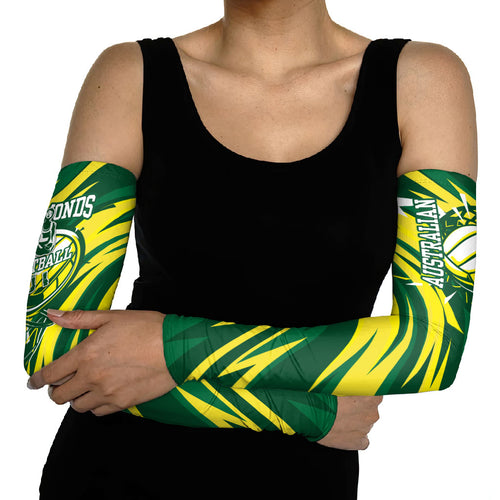 Australian Diamonds Netball Arm Sleeves Sharp Abstract Slash Pattern With Netball Graphic Art