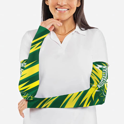 Australian Diamonds Netball Arm Sleeves Sharp Abstract Slash Pattern With Netball Graphic Art