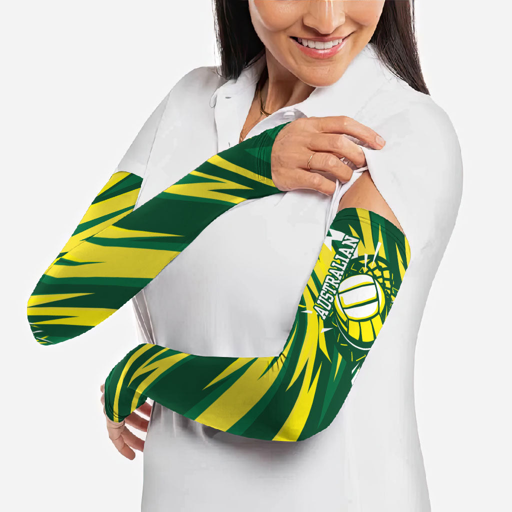 Australian Diamonds Netball Arm Sleeves Sharp Abstract Slash Pattern With Netball Graphic Art