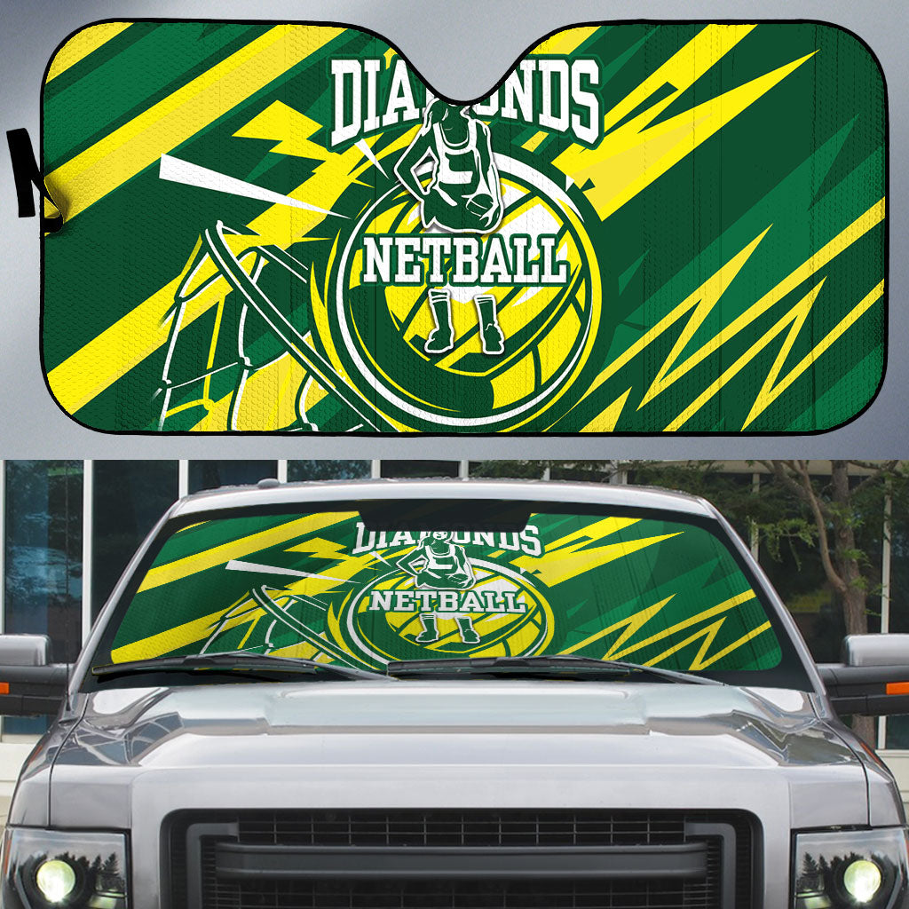Australian Diamonds Netball Auto Sun Shade Sharp Abstract Slash Pattern With Netball Graphic Art