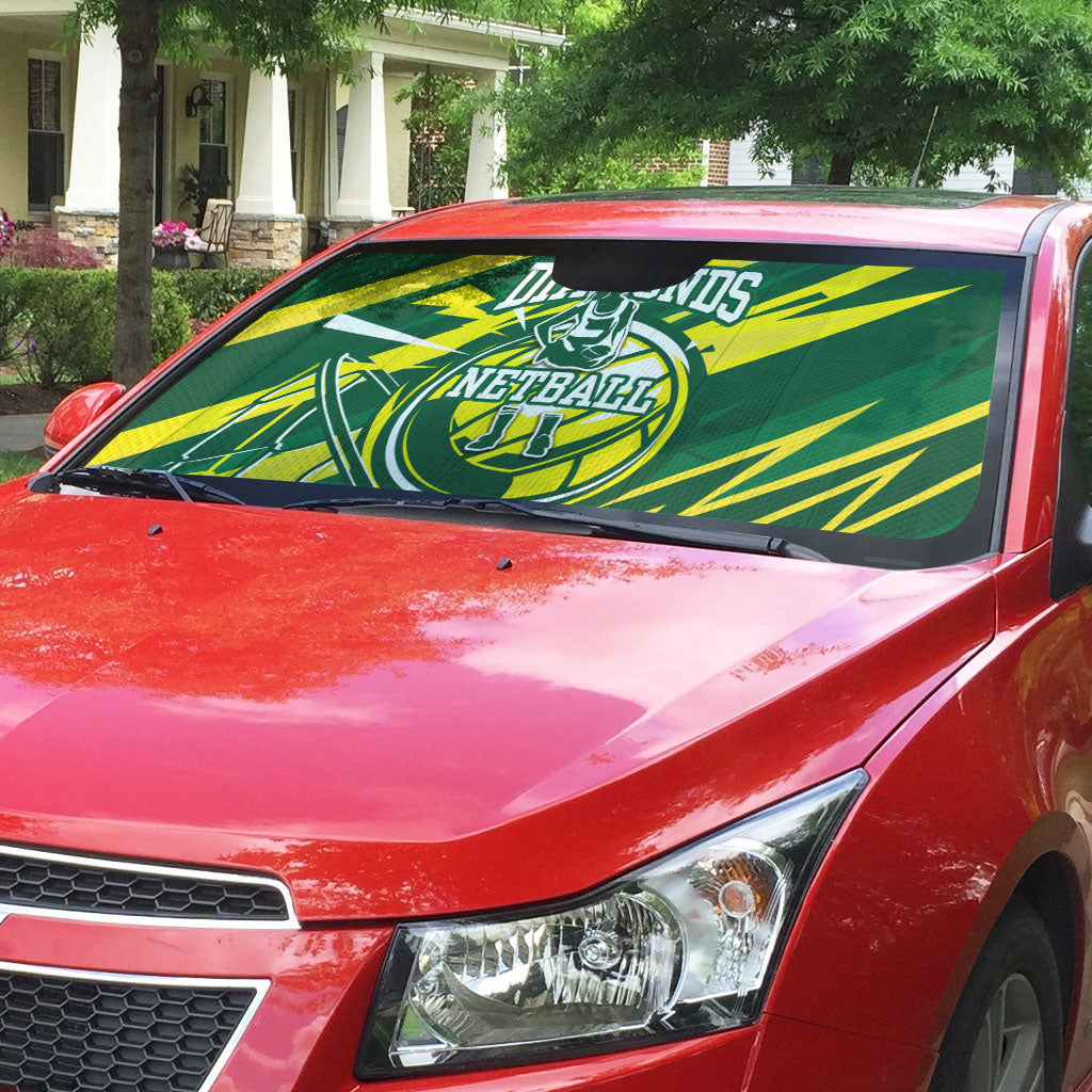 Australian Diamonds Netball Auto Sun Shade Sharp Abstract Slash Pattern With Netball Graphic Art