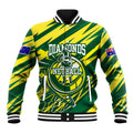 Australian Diamonds Netball Baseball Jacket Sharp Abstract Slash Pattern With Netball Graphic Art
