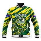 Australian Diamonds Netball Baseball Jacket Sharp Abstract Slash Pattern With Netball Graphic Art