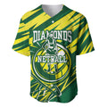 Australian Diamonds Netball Baseball Jersey Sharp Abstract Slash Pattern With Netball Graphic Art