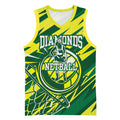 Australian Diamonds Netball Basketball Jersey Sharp Abstract Slash Pattern With Netball Graphic Art