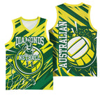 Australian Diamonds Netball Basketball Jersey Sharp Abstract Slash Pattern With Netball Graphic Art