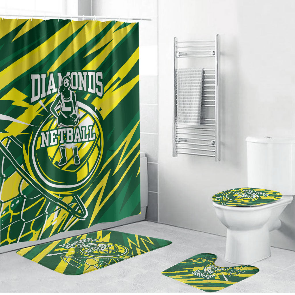 Australian Diamonds Netball Bathroom Set Sharp Abstract Slash Pattern With Netball Graphic Art
