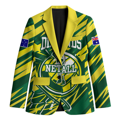 Australian Diamonds Netball Blazer Sharp Abstract Slash Pattern With Netball Graphic Art