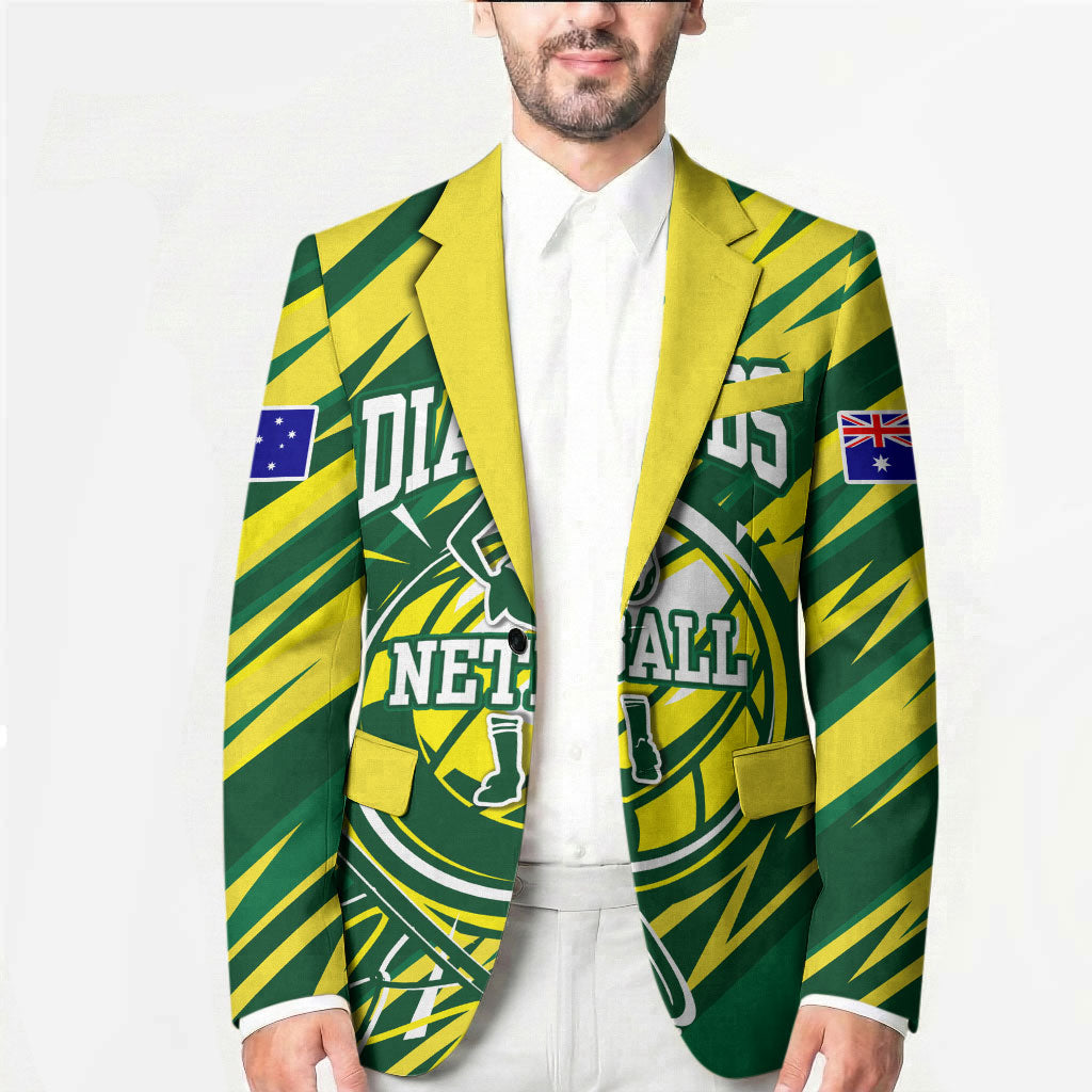 Australian Diamonds Netball Blazer Sharp Abstract Slash Pattern With Netball Graphic Art