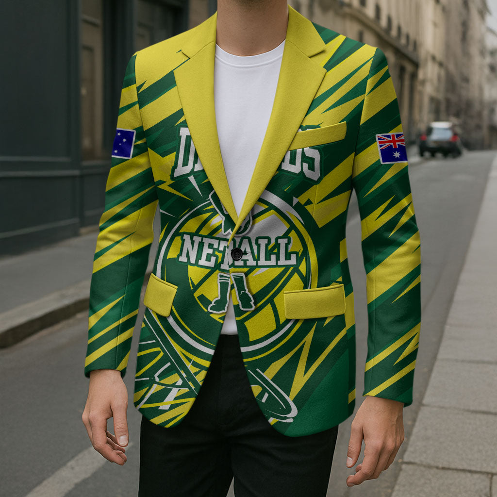 Australian Diamonds Netball Blazer Sharp Abstract Slash Pattern With Netball Graphic Art