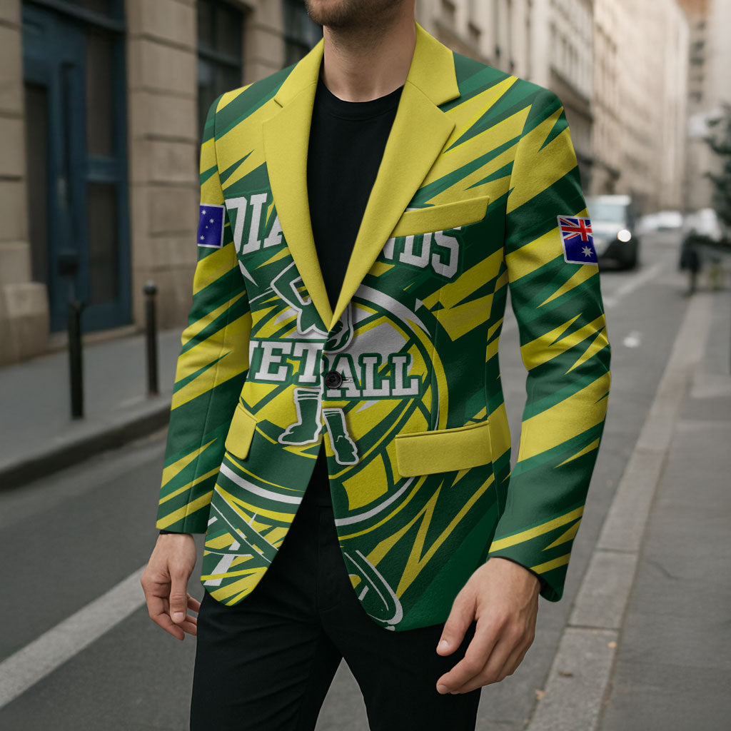 Australian Diamonds Netball Blazer Sharp Abstract Slash Pattern With Netball Graphic Art