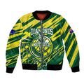 Australian Diamonds Netball Bomber Jacket Sharp Abstract Slash Pattern With Netball Graphic Art