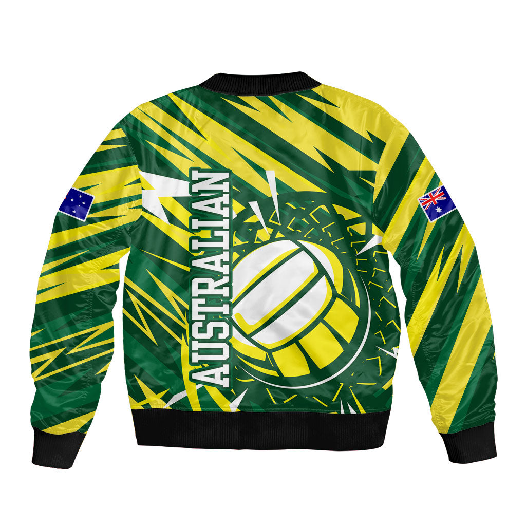 Australian Diamonds Netball Bomber Jacket Sharp Abstract Slash Pattern With Netball Graphic Art