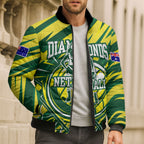 Australian Diamonds Netball Bomber Puffer Jacket Sharp Abstract Slash Pattern With Netball Graphic Art