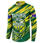 Australian Diamonds Netball Button Sweatshirt Sharp Abstract Slash Pattern With Netball Graphic Art