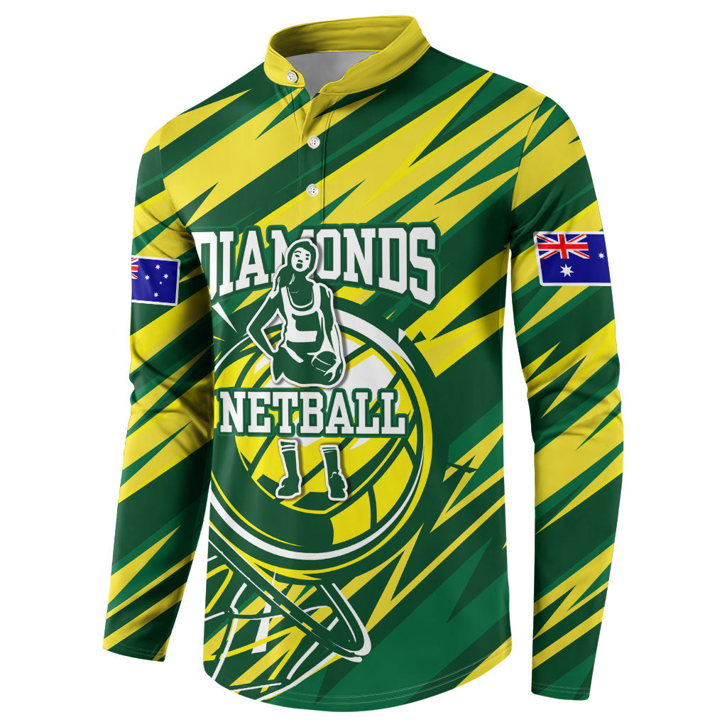Australian Diamonds Netball Button Sweatshirt Sharp Abstract Slash Pattern With Netball Graphic Art