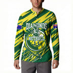 Australian Diamonds Netball Button Sweatshirt Sharp Abstract Slash Pattern With Netball Graphic Art