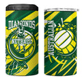 Australian Diamonds Netball 4 in 1 Can Cooler Tumbler Sharp Abstract Slash Pattern With Netball Graphic Art