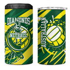Australian Diamonds Netball 4 in 1 Can Cooler Tumbler Sharp Abstract Slash Pattern With Netball Graphic Art