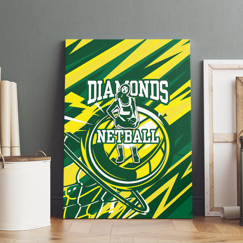 Australian Diamonds Netball Canvas Wall Art Sharp Abstract Slash Pattern With Netball Graphic Art