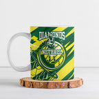 Australian Diamonds Netball Ceramic Mug Sharp Abstract Slash Pattern With Netball Graphic Art
