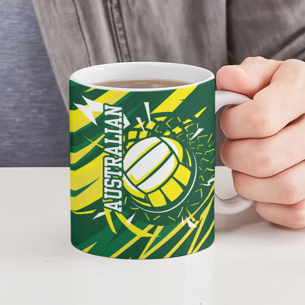 Australian Diamonds Netball Ceramic Mug Sharp Abstract Slash Pattern With Netball Graphic Art