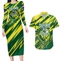 Australian Diamonds Netball Couples Matching Long Sleeve Bodycon Dress and Hawaiian Shirt Sharp Abstract Slash Pattern With Netball Graphic Art