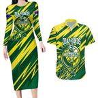 Australian Diamonds Netball Couples Matching Long Sleeve Bodycon Dress and Hawaiian Shirt Sharp Abstract Slash Pattern With Netball Graphic Art