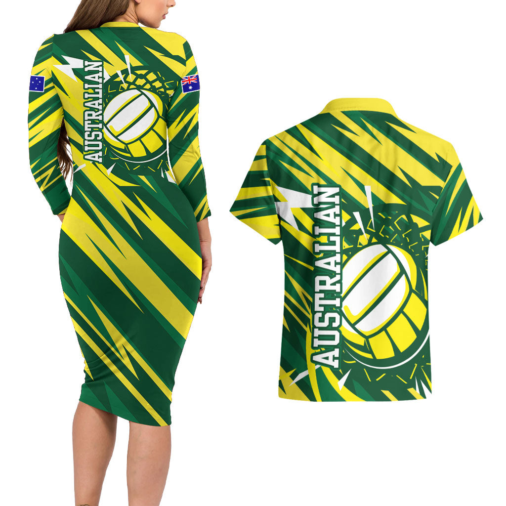 Australian Diamonds Netball Couples Matching Long Sleeve Bodycon Dress and Hawaiian Shirt Sharp Abstract Slash Pattern With Netball Graphic Art