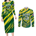 Australian Diamonds Netball Couples Matching Long Sleeve Bodycon Dress and Long Sleeve Button Shirt Sharp Abstract Slash Pattern With Netball Graphic Art